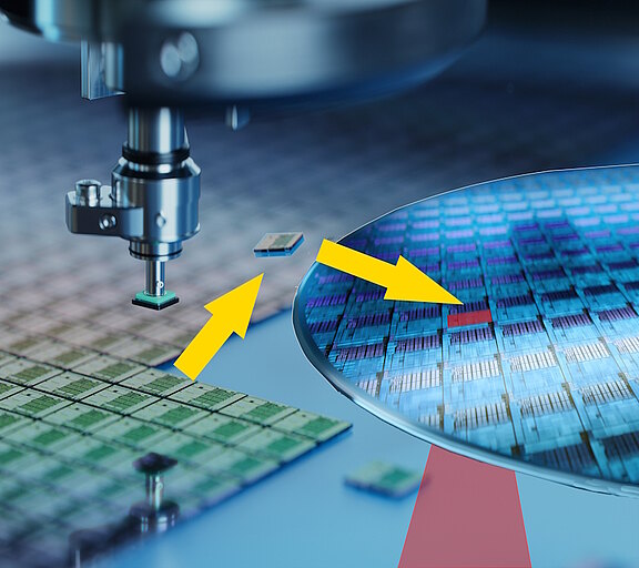 Laser Assisted Bonding von Halbleiterbauteilen auf einem Wafer